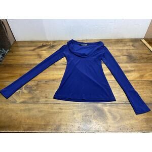 Norma Kamali Blouse Size XS Blue Cowl Neck Jersey Blouse